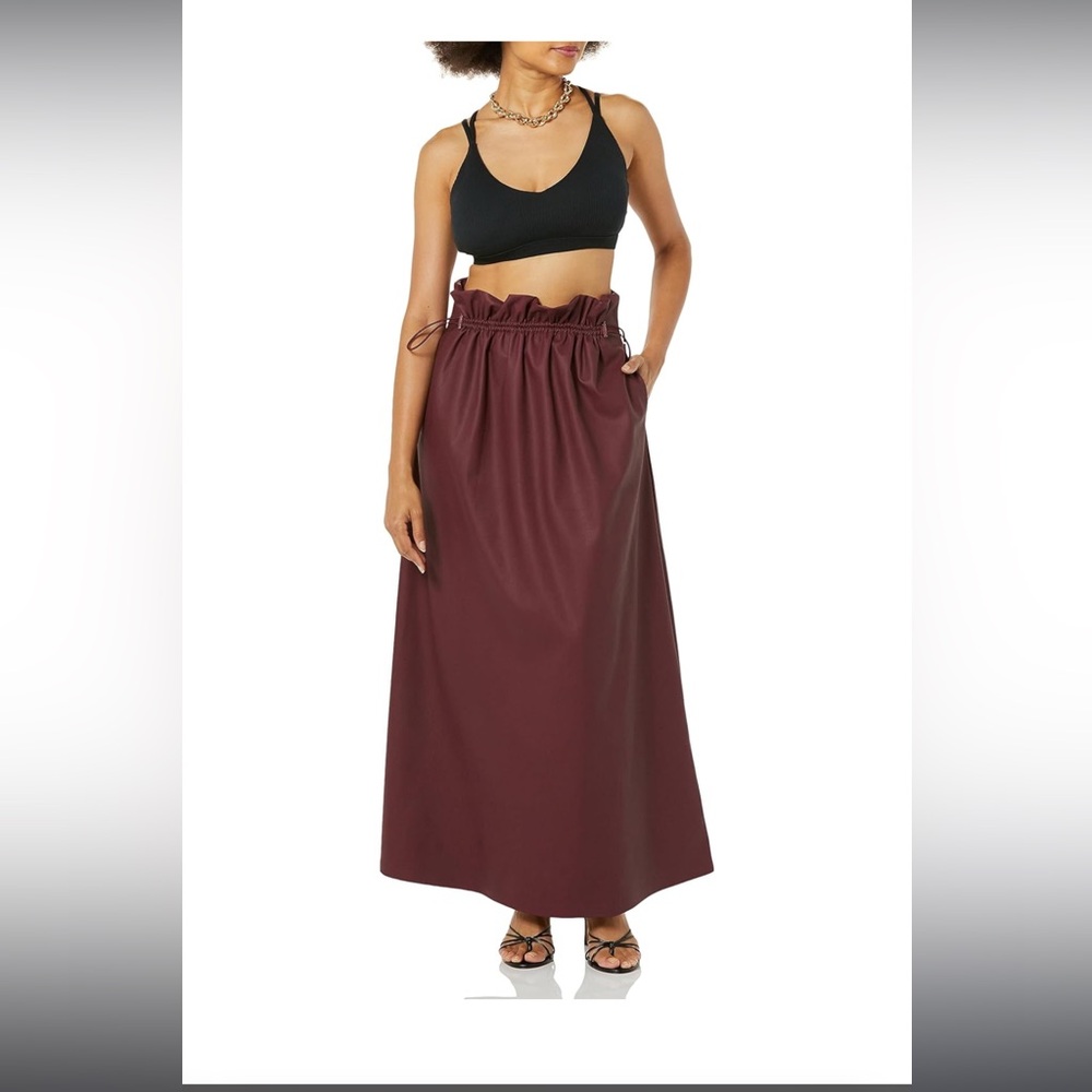 TEREA Women's Liv Vegan Leather Maxi Skirt XL Dark Cherry - Picture 4 of 7